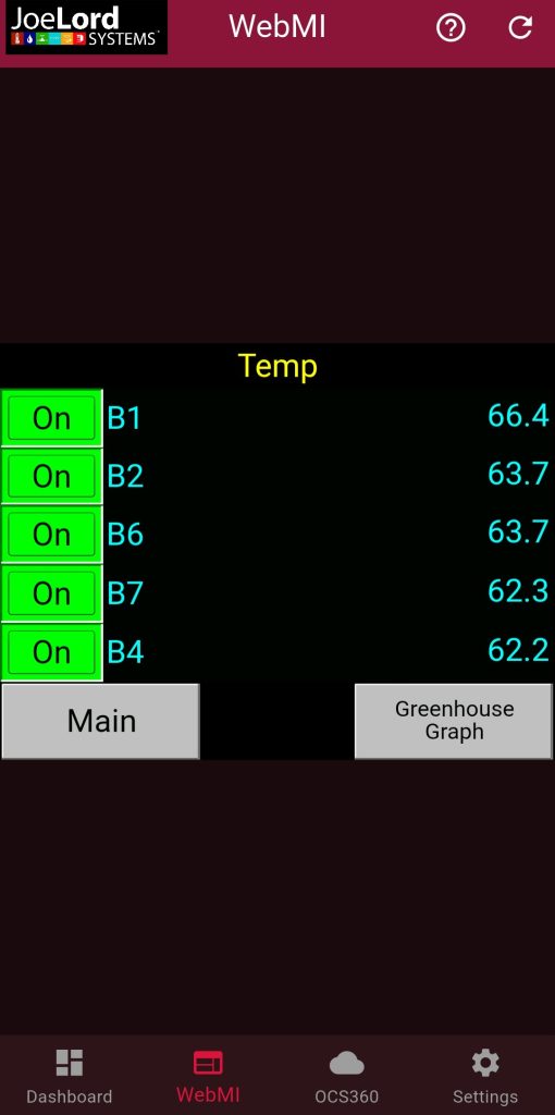 Lord System app showing live bed temperatures